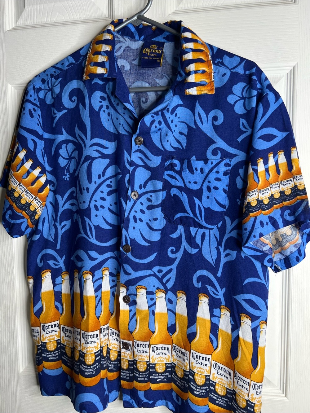 Corona Blue & Yellow Bottle Print Hawaiian Shirt